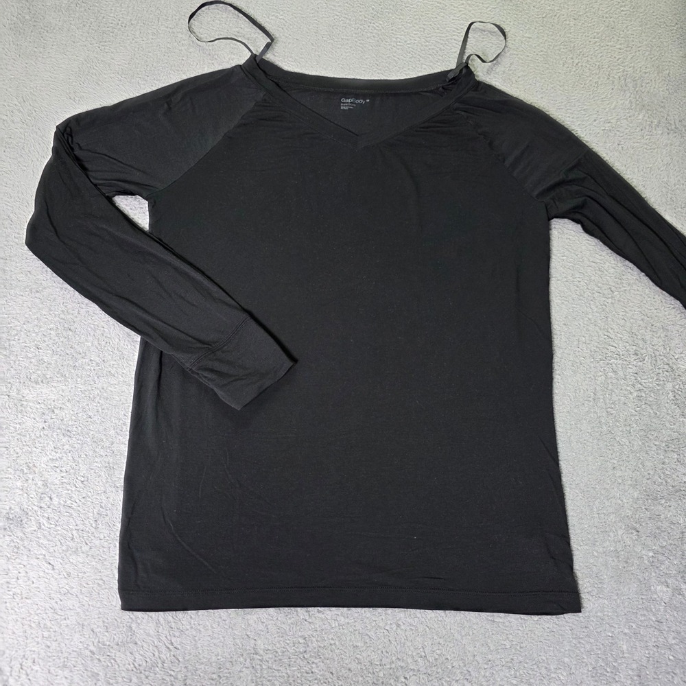 Gap Women Medium Top Black Long Sleeve V-Neck Raglan Pure Body Modal Stretch